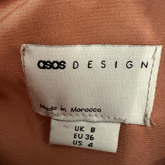 ASOS Design Tiered Satin Mesh Mini Dress Size 4 Dusty Pink Long Sheer Sleeve NWT - Picture 3 of 6